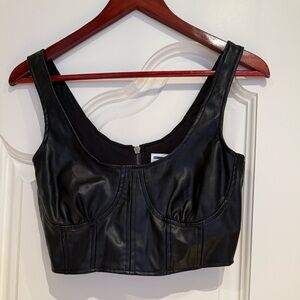 Noisy may Sleek Black Faux Leather Crop Top